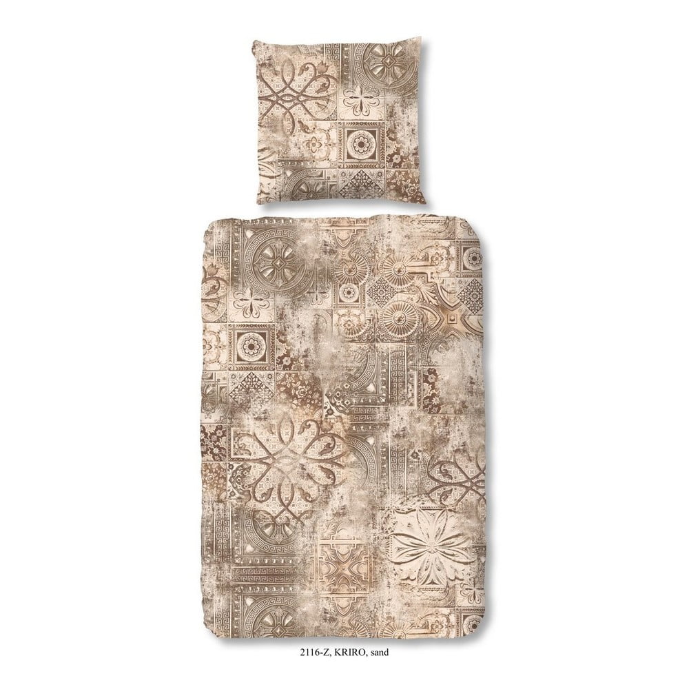 Obliečka na dvojlôžko z bavlneného saténu zouzou Kriro Sand, 200 x 200 cm