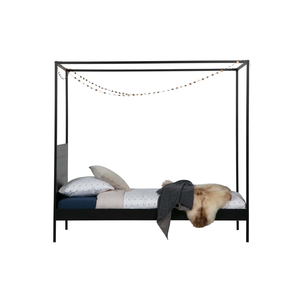 E-shop Čierna posteľ s baldachýnom WOOOD Dani, 90 x 200 cm