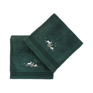Sada 2 zelených vianočných uterákov Gifts, 70x140 cm