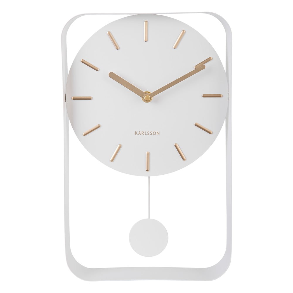 E-shop Biele nástenné hodiny s kyvadlom Karlsson Charm, výška 32,5 cm