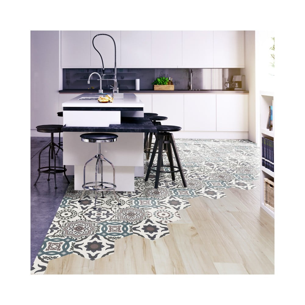 Obrázok Sada 10 samolepiek na podlahu Ambiance Floor Stickers Hexagons Solenna, 40 × 90 cm