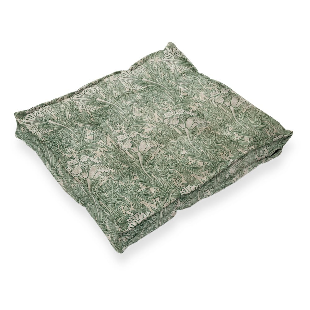 E-shop Zelený sedák s prímesou ľanu Tierra Bella Green Flowers, 37 x 37 cm