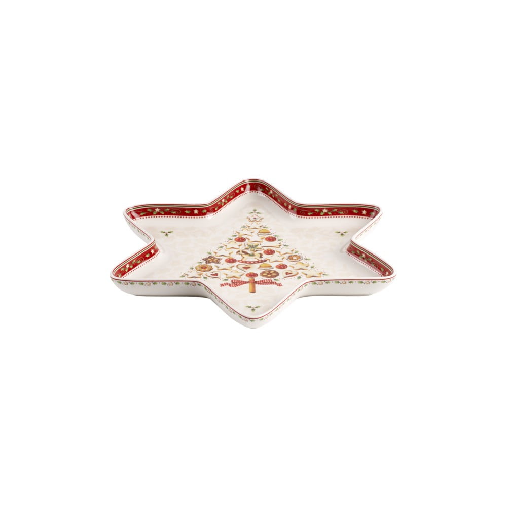 E-shop Červeno-biela porcelánová servírovacia miska s motívom vianočnej hviezdy Villeroy & Boch Gingerbread Village, 37,2 x 32,5 cm
