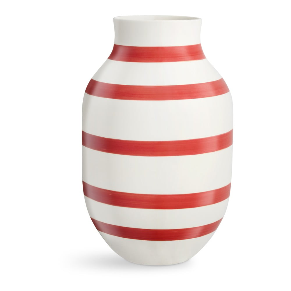 E-shop Bielo-červená pruhovaná keramická váza Kähler Design Omaggio, výška 31 cm