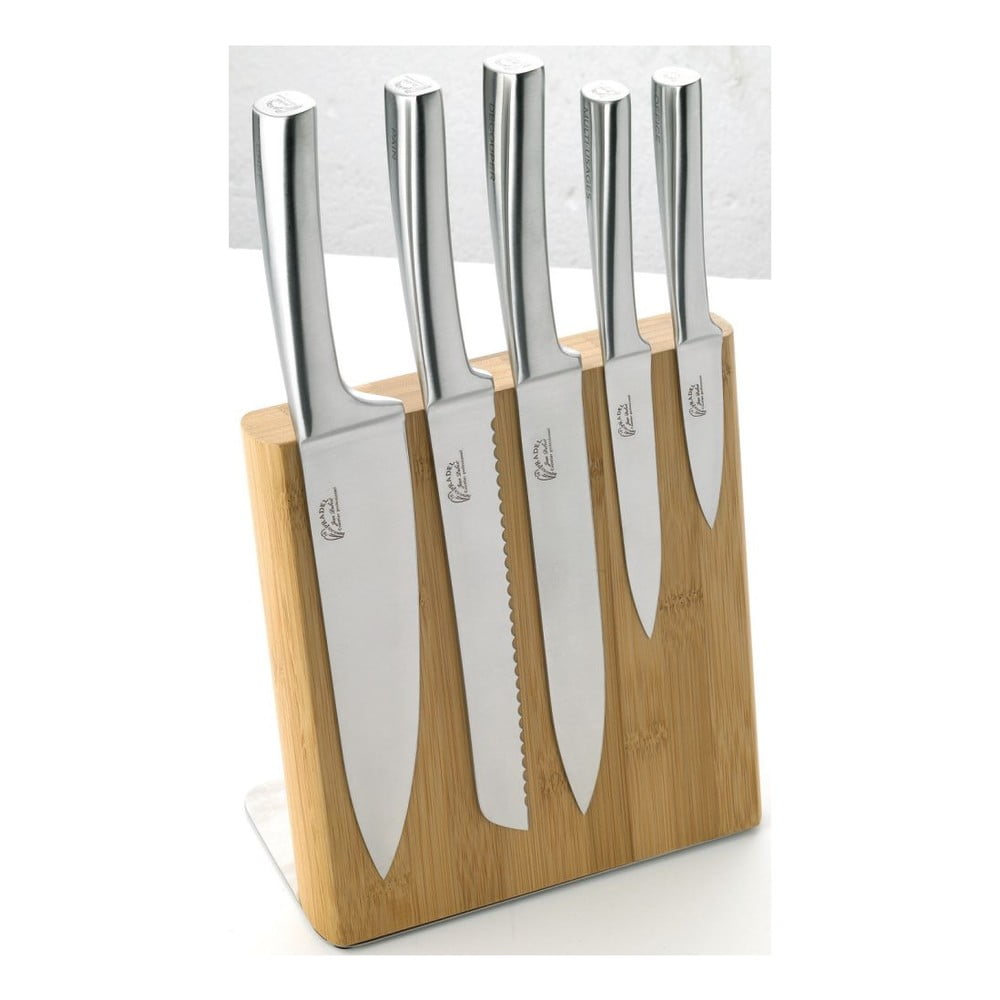 E-shop Súprava 5 nožov z antikoro ocele s magnetickým bambusovým stojanom Jean Dubost Meteor Bamboo