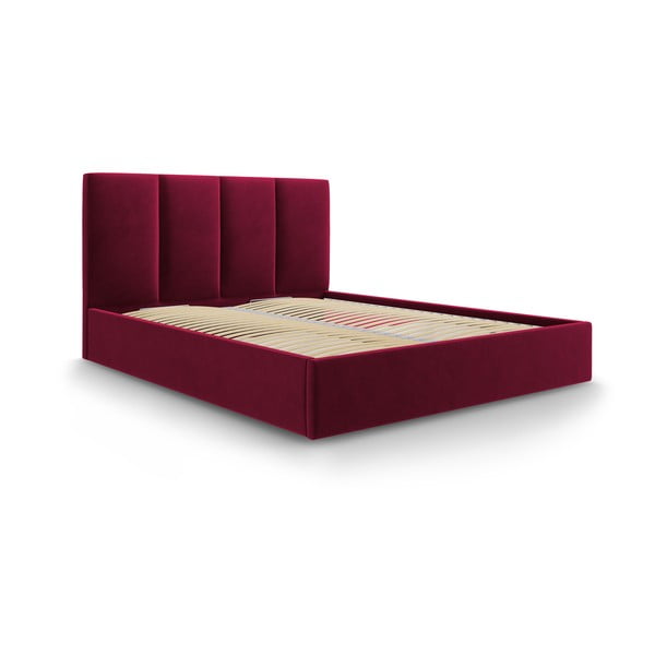 Vínovočervená zamatová dvojlôžková posteľ Mazzini Beds Juniper, 180 x 200 cm
