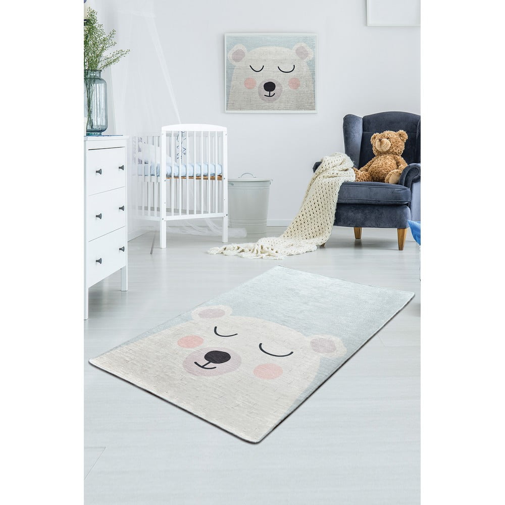 E-shop Bielo-modrý detský protišmykový koberec Chilam Baby Bear, 100 x 160 cm