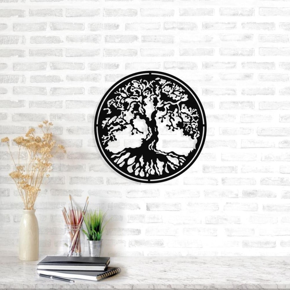 Čierna kovová nástenná dekorácia Tree of Life, ⌀ 50 cm