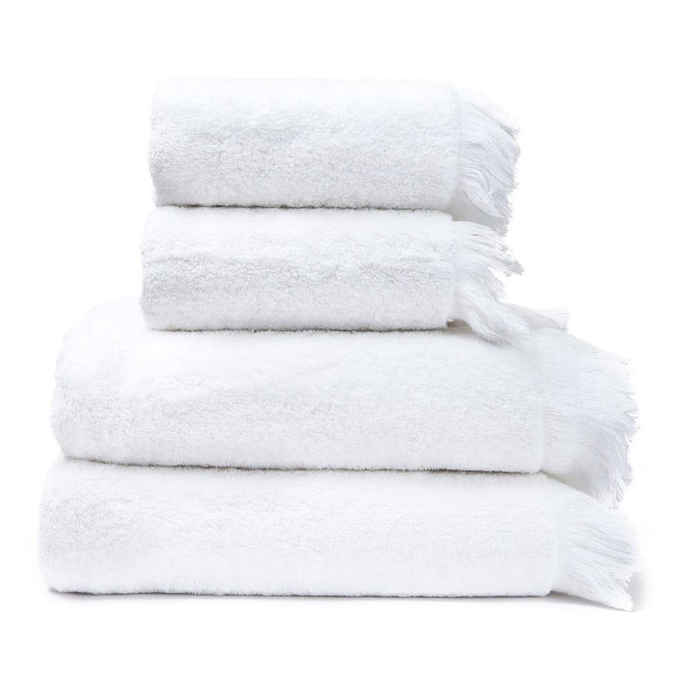 Sada 2 bielych uterákov a 2 osušiek zo 100% bavlny Bonami, 50 × 90 + 70 × 140 cm