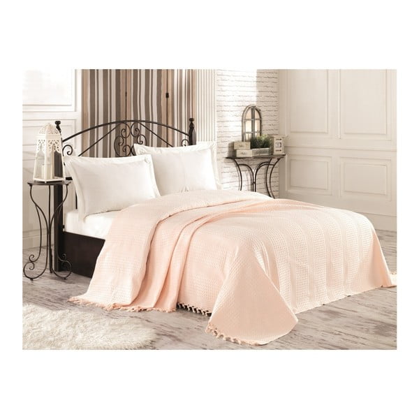 Krémová bavlnená prikrývka cez posteľ na dvojlôžko Tarra, 220 × 240 cm