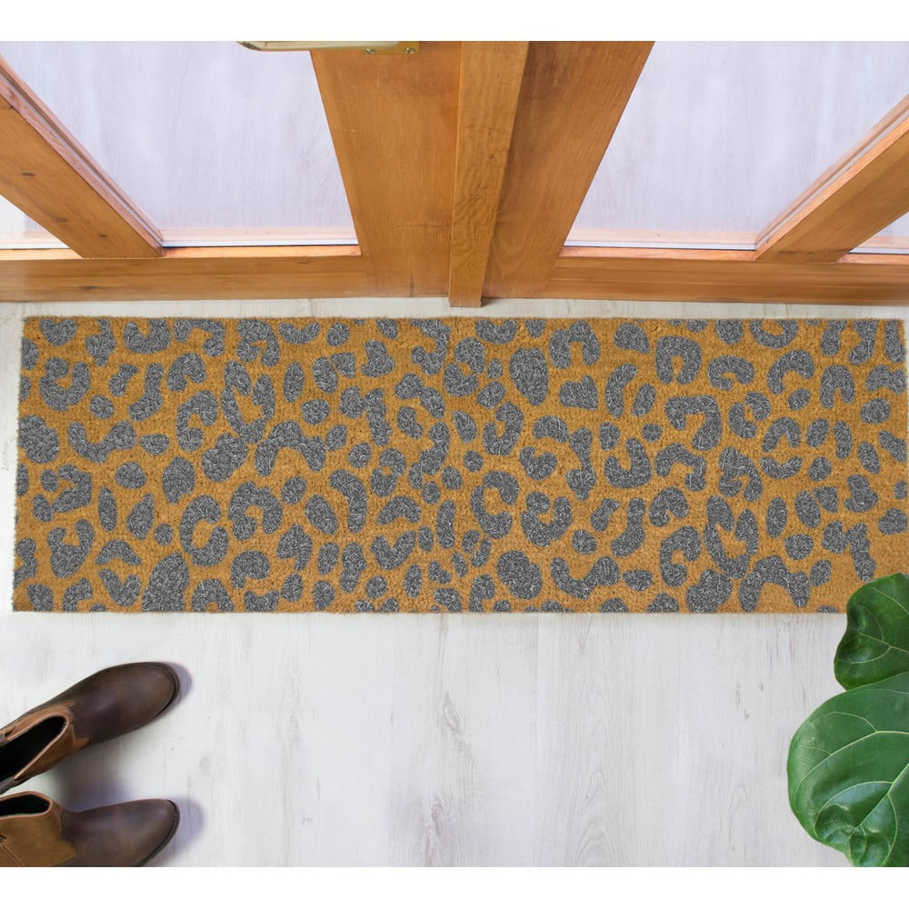 Obrázok Sivá rohožka z prírodného kokosového vlákna Artsy Doormats Leopard, 120 x 40 cm