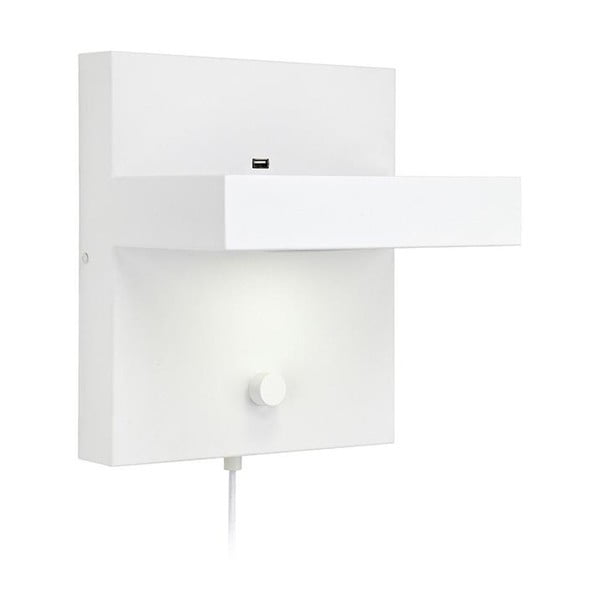Biela nástenná lampa s poličkou a USB nabíjacou stanicou Markslöjd Kubik