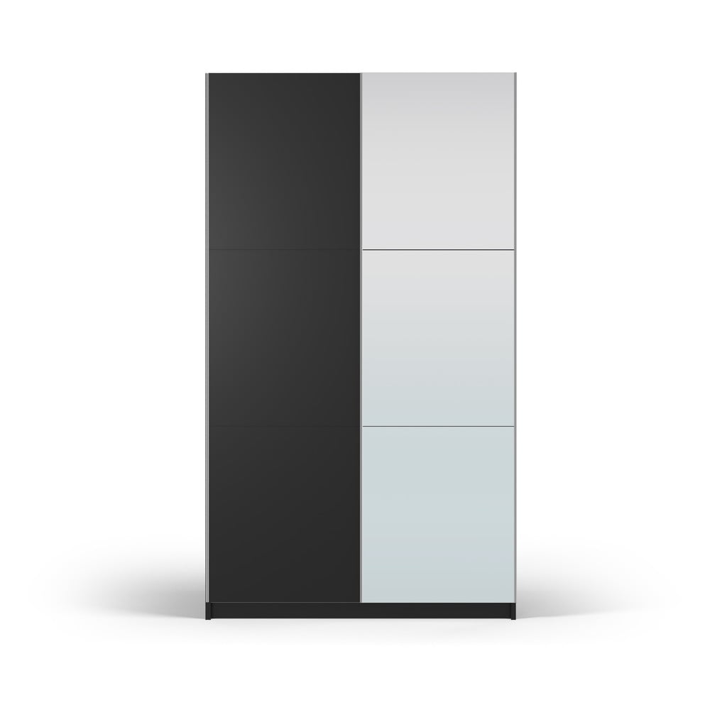 E-shop Čierna šatníková skriňa so zrkadlom a s posuvnými dverami 122x215 cm Lisburn - Cosmopolitan Design
