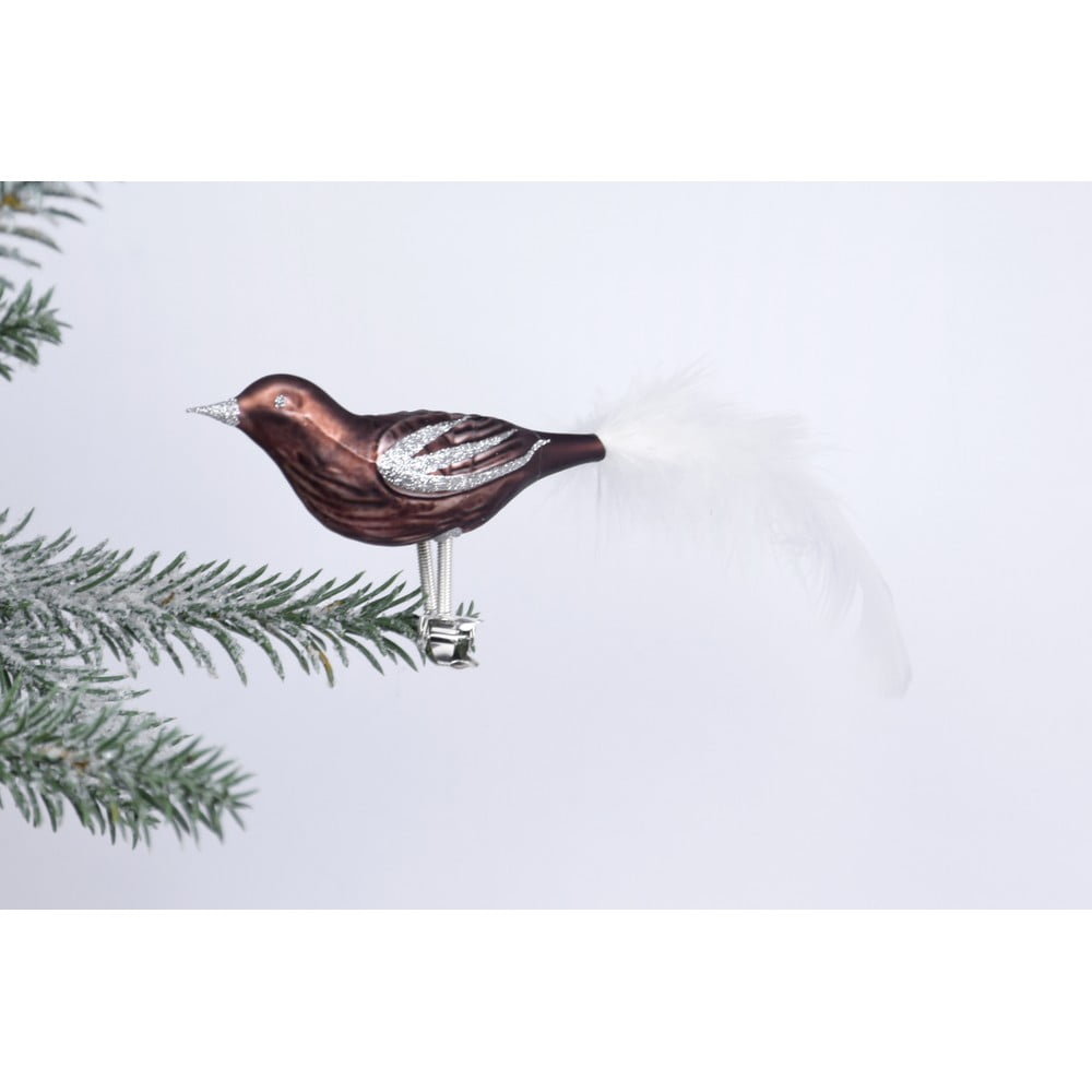 E-shop Súprava 3 hnedých sklenených vianočných ozdôb v tvare vtáčika Ego Dekor