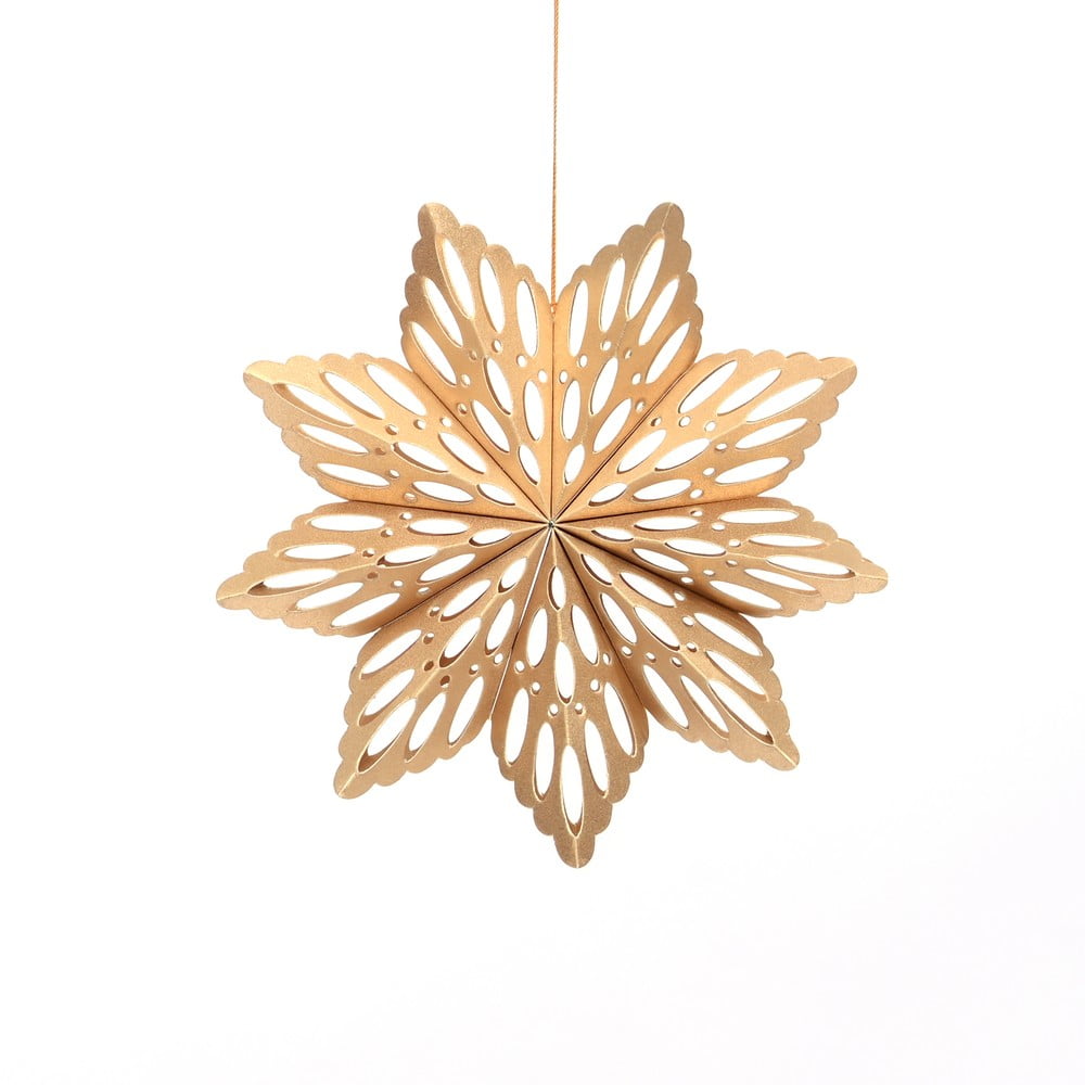 E-shop Papierová vianočná ozdoba v tvare vločky v zlatej farbe Only Natural, dĺžka 15 cm