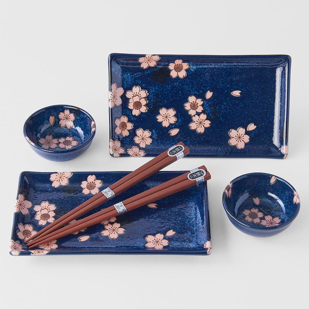 E-shop 6-dielny set modrého keramického riadu na sushi MIJ Sakura