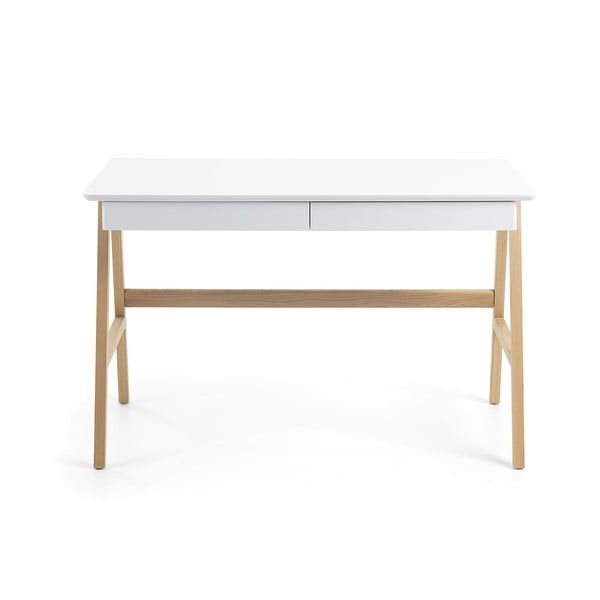 Pracovný stôl s bielou doskou Kave Home Ingo, 120 x 60 cm