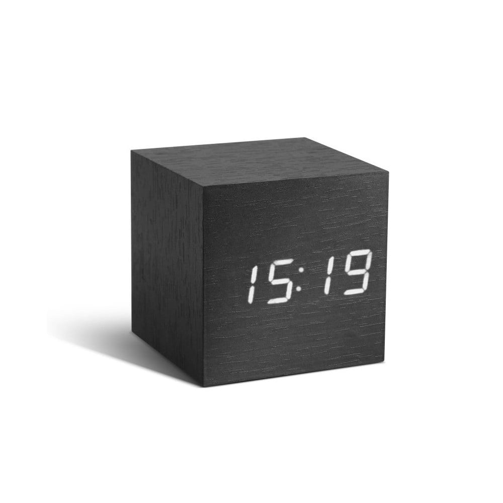 E-shop Čierny budík s bielym LED displejom Gingko Cube Click Clock