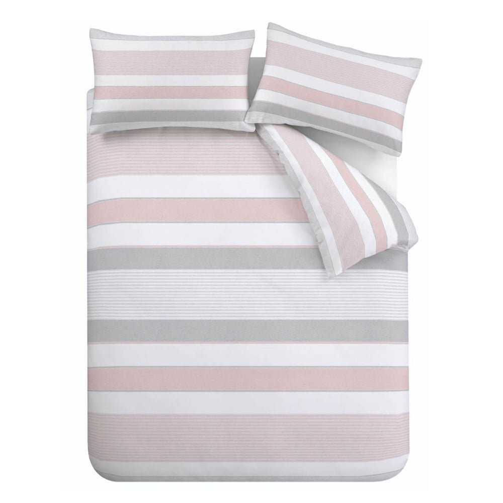 E-shop Ružovo-sivé obliečky Catherine Lansfield Newquay Stripe, 135 x 200 cm