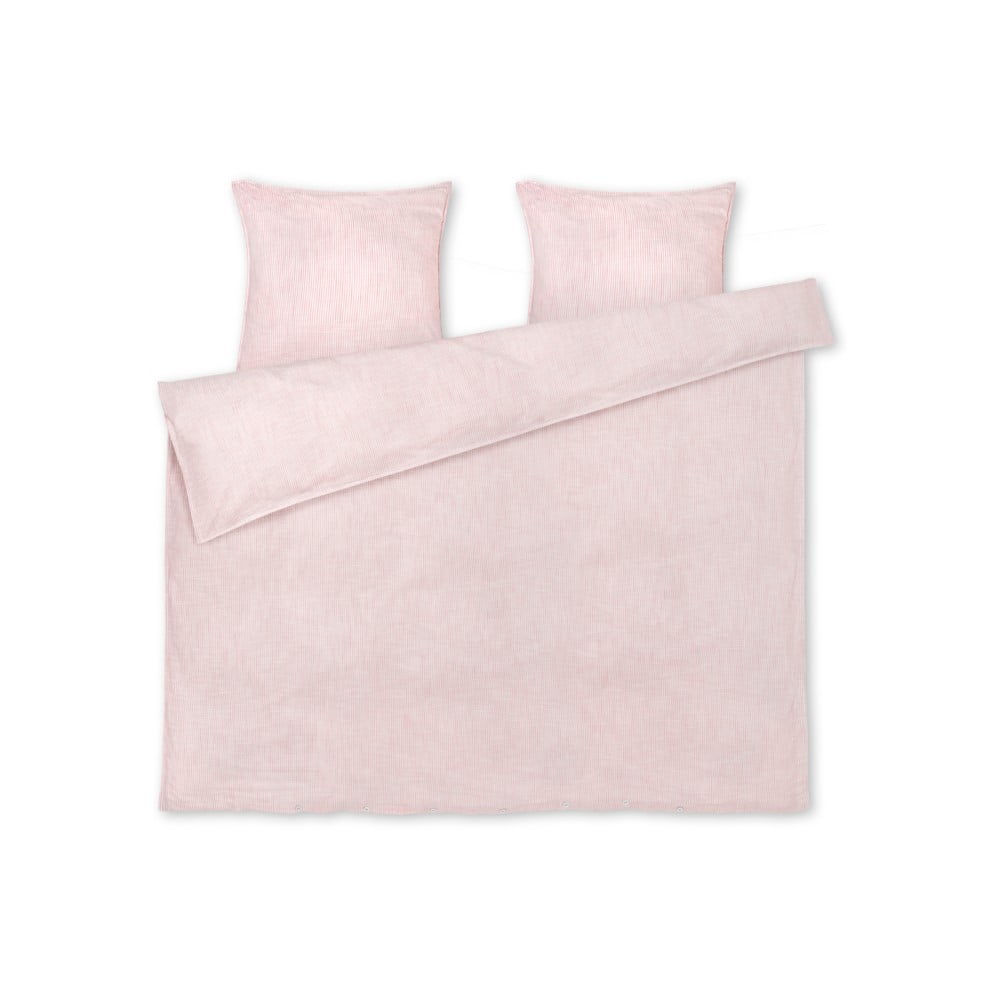 Bielo-ružové predĺžené obliečky na dvojlôžko z bio bavlny 200x220 cm Monochrome Lines - JUNA
