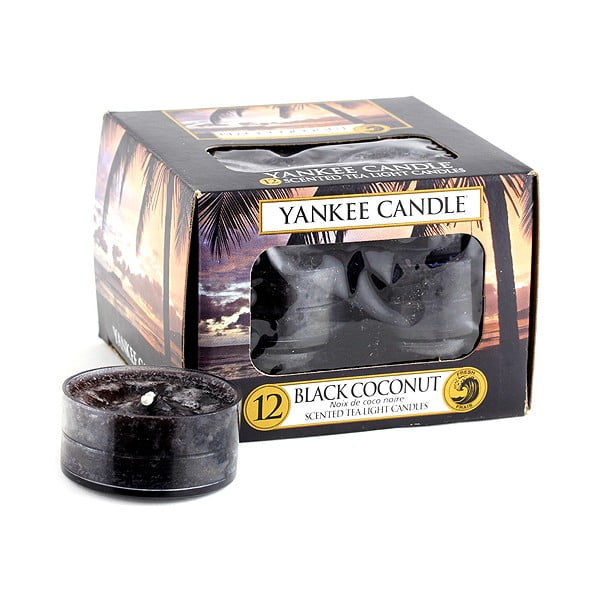 Sada 12 vonných sviečok Yankee Candle Čierny Kokos, doba horenia 4 - 6 hodín