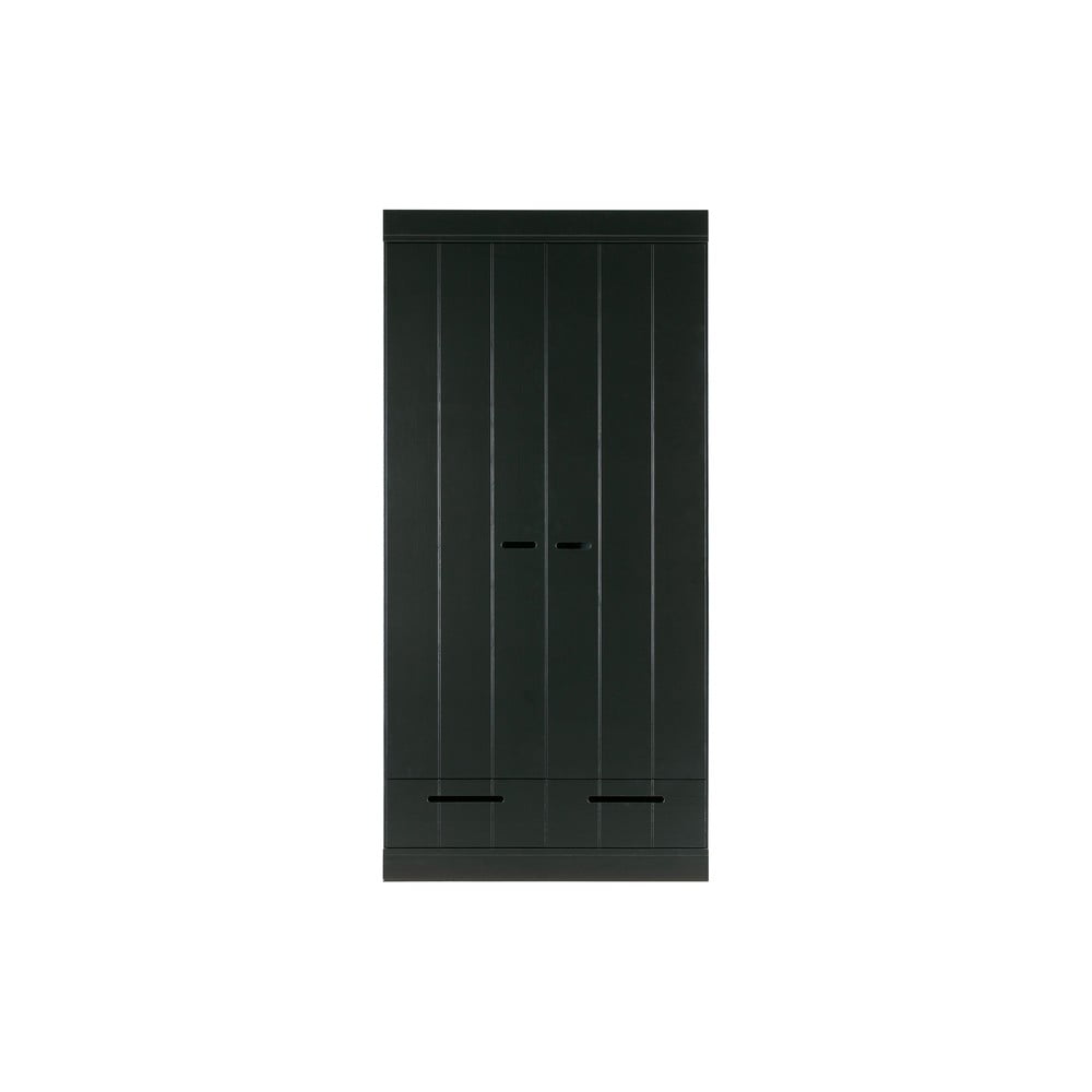 E-shop Čierna šatníková skriňa s konštrukciou z borovicového dreva WOOOD Connect, šírka 94 cm
