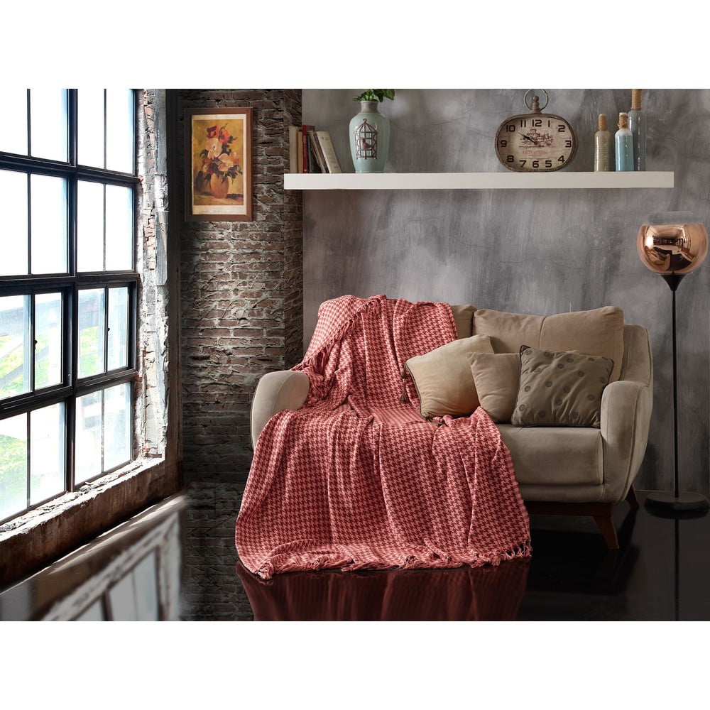 Obrázok Ružový bavlnený prešívaný pléd na dvojlôžko EnLora Home Throw Brick Red Light Pink, 200 × 230 cm