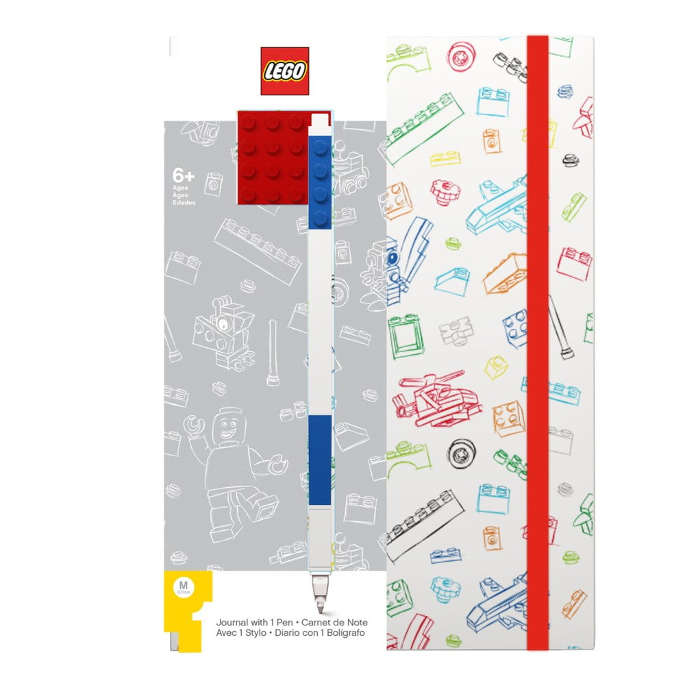 Obrázok LEGO Stationery Zápisník A5 s modrým perom – biely, červená doštička 4 × 4 (4895028515362)