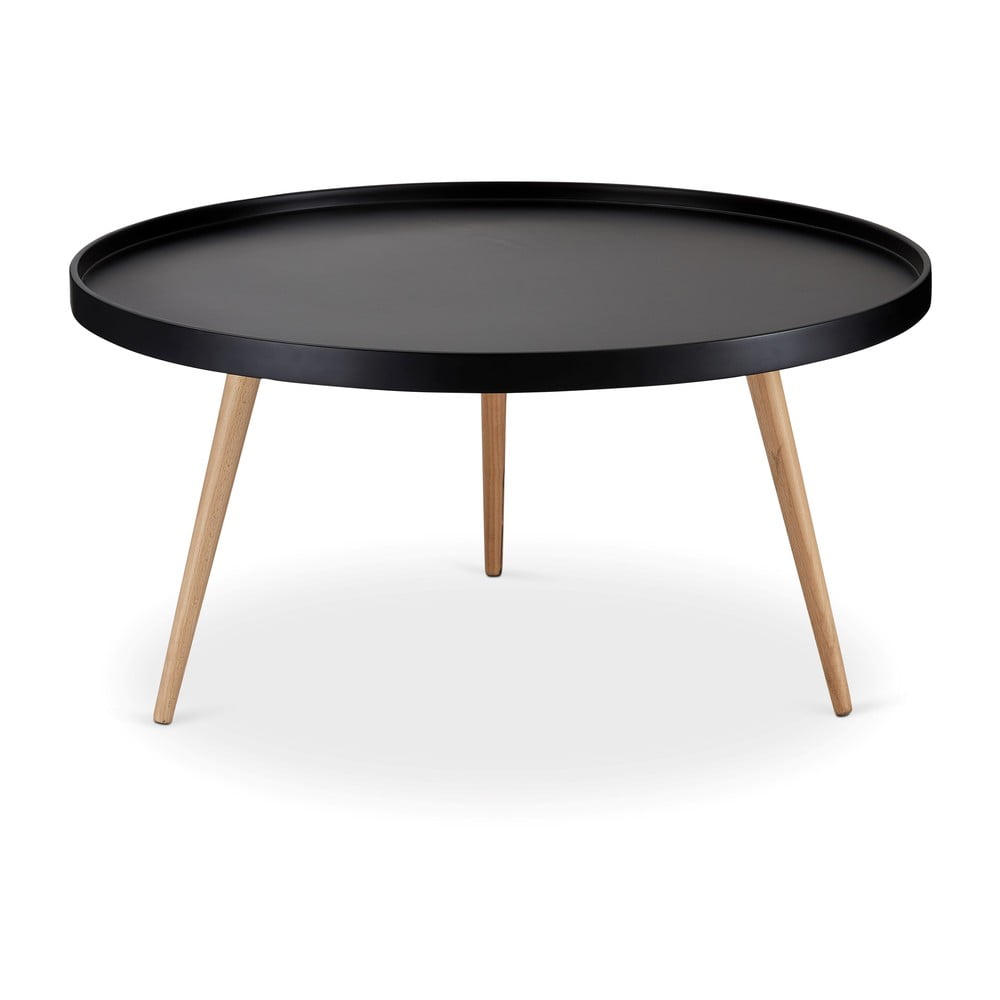 E-shop Čierny konferenčný stolík s nohami z bukového dreva Furnhouse Opus, ø 90 cm