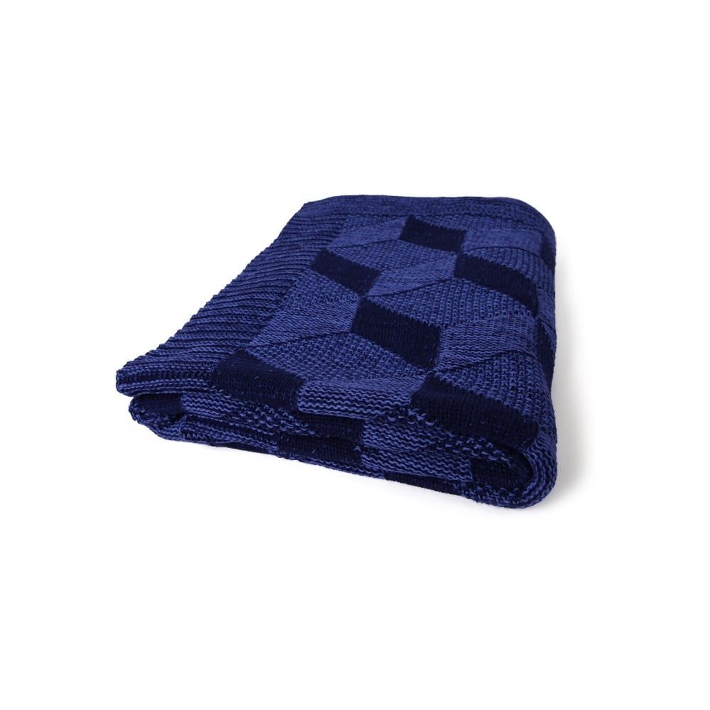 E-shop Tmavomodrá bavlnená deka Clen, 130 × 170 cm