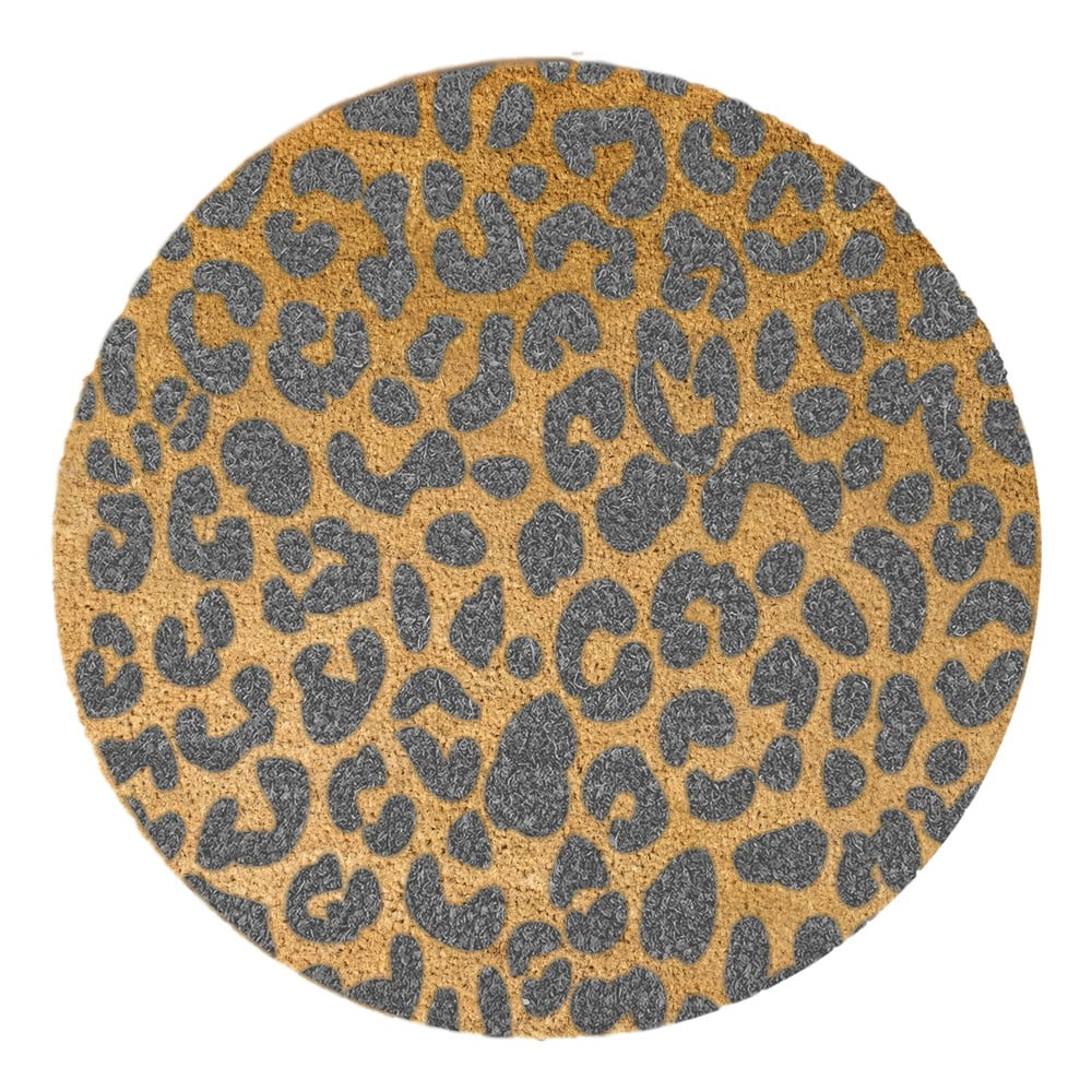 Obrázok Sivá okrúhla rohožka z prírodného kokosového vlákna Artsy Doormats Leopard, ⌀ 70 cm