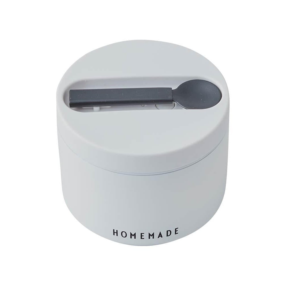 E-shop Biely desiatový termobox s lyžicou Design Letters Homemade, výška 9 cm