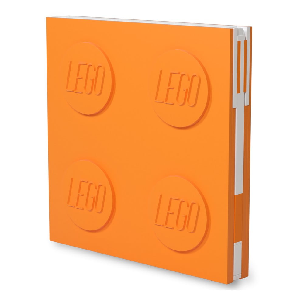 E-shop Oranžový štvorcový zápisník s gélovým perom LEGO®, 15,9 x 15,9 cm