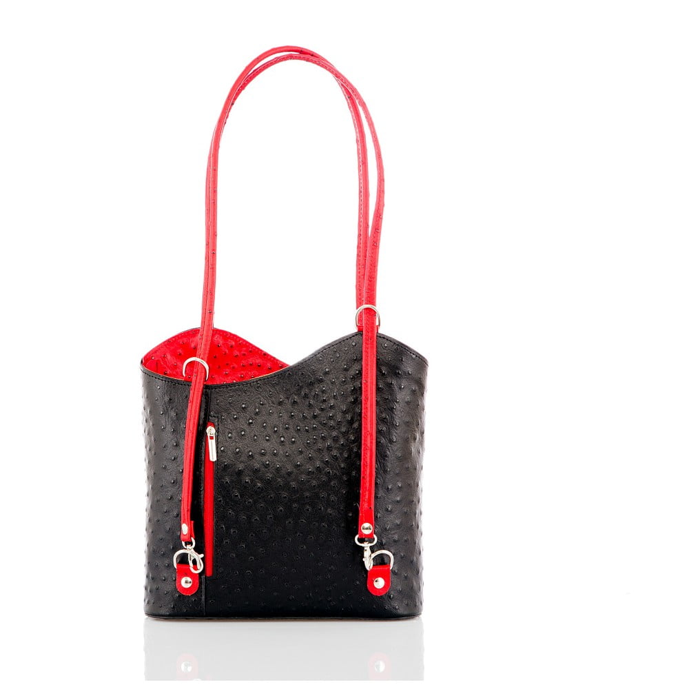 Čierna kožená kabelka s detailmi v červenej farbe Glorious Black Parry