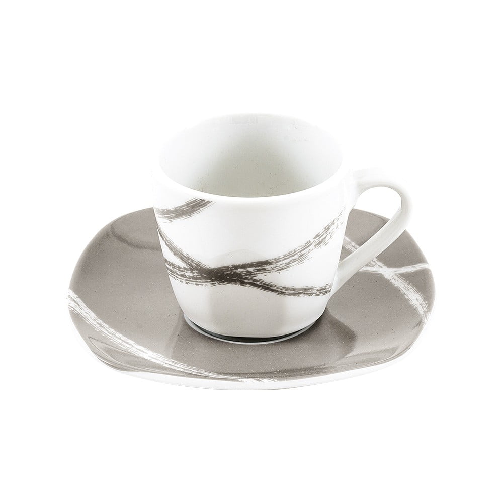 E-shop Súprava 6 bielo-hnedých porcelánových hrnčekov s tanierikmi Villa Altachiara Sandy
