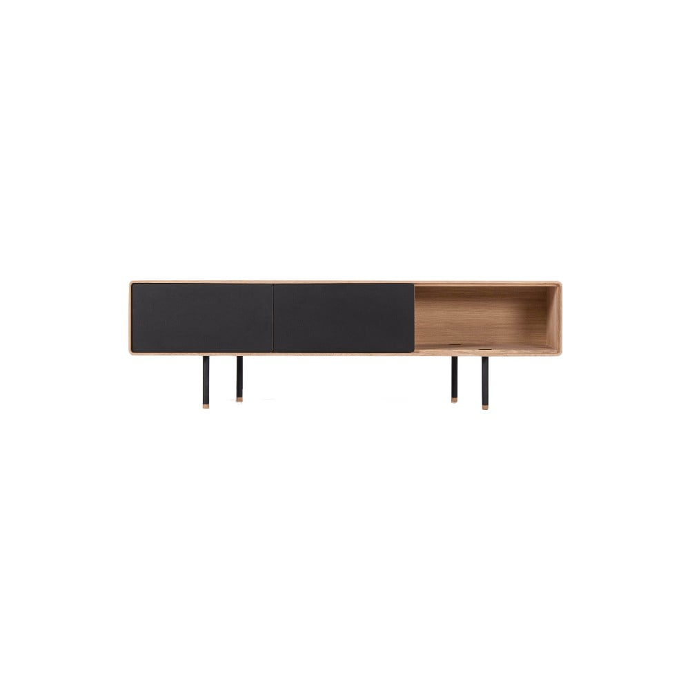 E-shop Čierny TV stolík z dubového dreva Gazzda Fina, šírka 160 cm