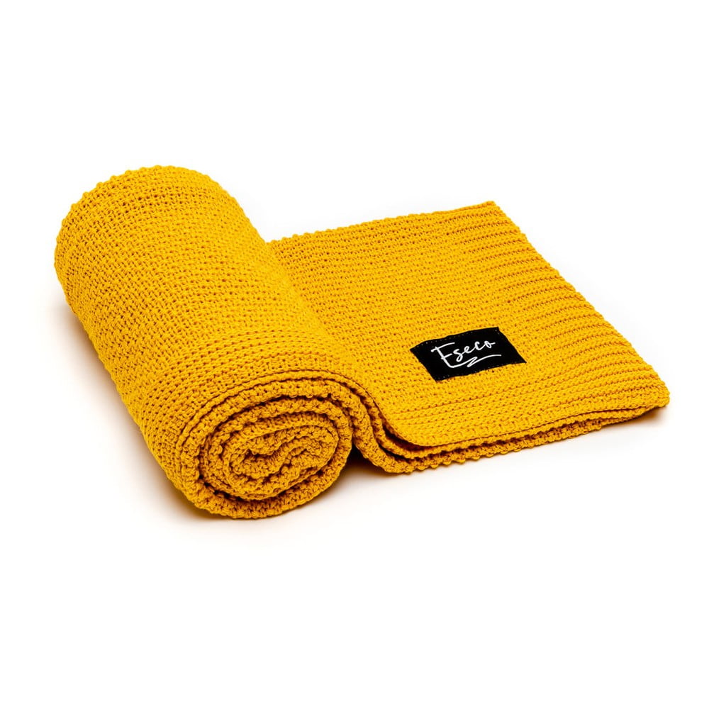 E-shop Horčicovožltá detská pletená deka ESECO Spring, 80 x 100 cm