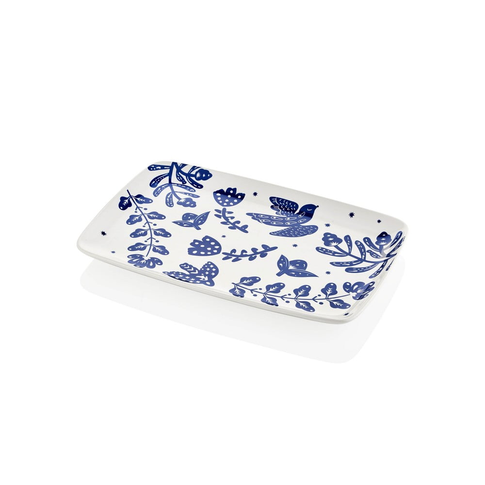 E-shop Bielo-modrý porcelánový servírovací tanier Mia Bloom, 34 x 25 cm