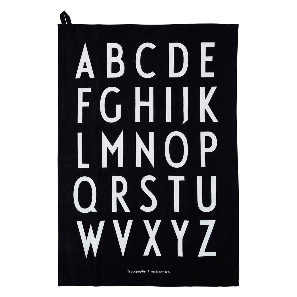 E-shop Čierna bavlnená utierka Design Letters Alphabet, 40 x 60 cm