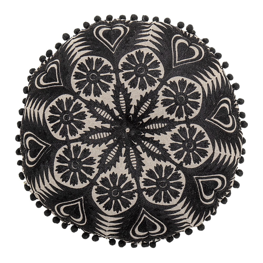 E-shop Čierno-béžový dekoratívny vankúš Bloomingville Mandala, ø 36 cm