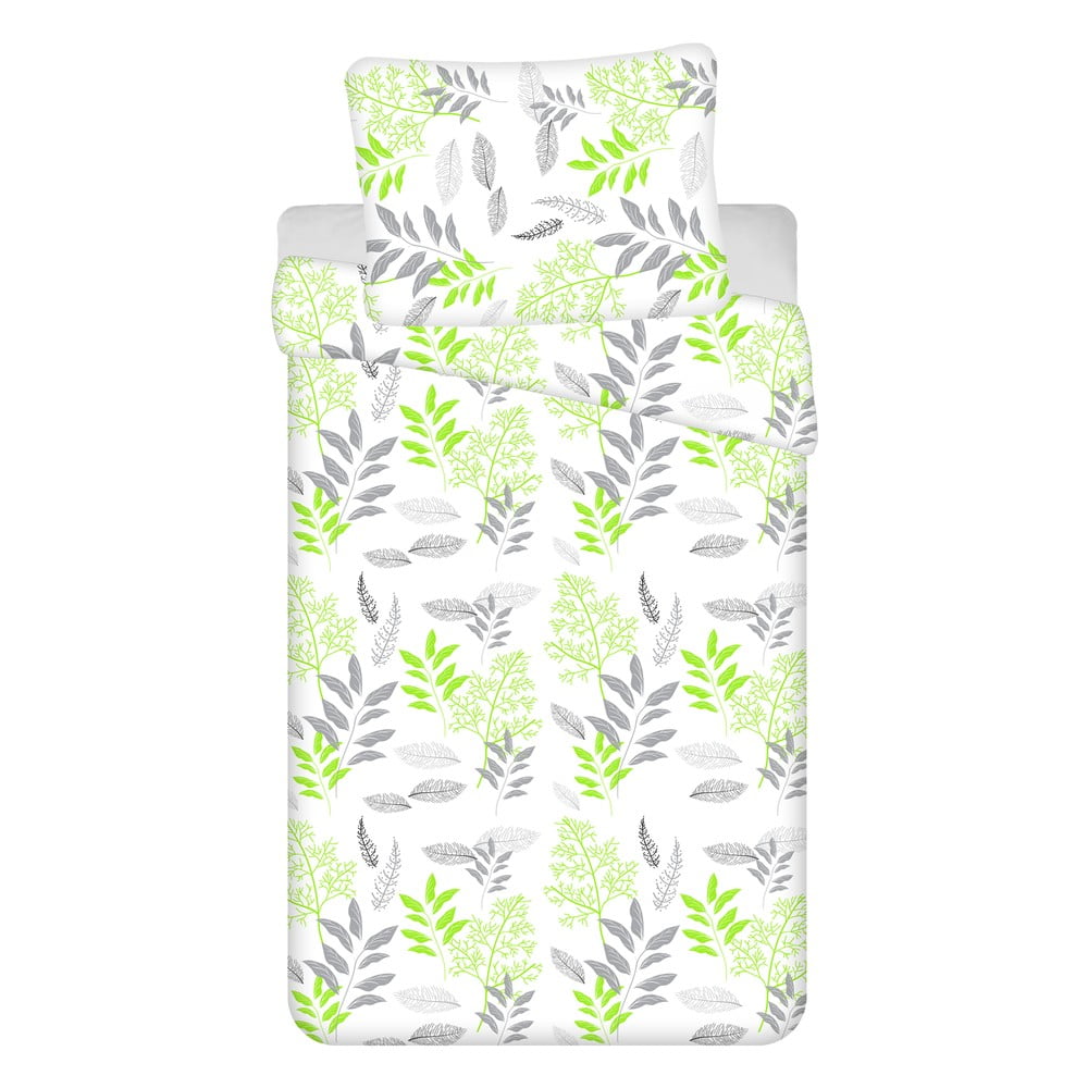 Bielo-zelené 4-dielne bavlnené obliečky na jednolôžko 140x200 cm Listera – Jerry Fabrics