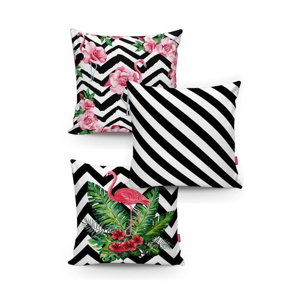 Sada 3 obliečok na vankúše Minimalist Cushion Covers BW Stripes Jungle, 45 x 45 cm