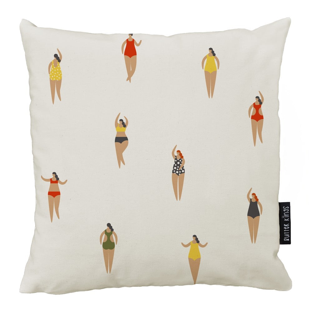 E-shop Biely bavlnený vankúš Butter Kings Swimming Ladies, 50 x 50 cm