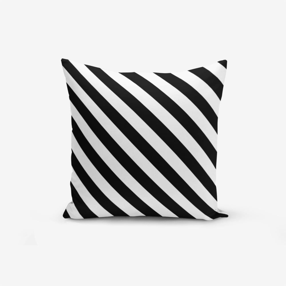 E-shop Čierno-biela obliečka na vankúš s prímesou bavlny Minimalist Cushion Covers Black White Seriti, 45 × 45 cm