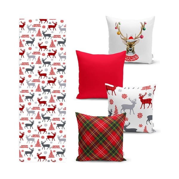 Súprava 4 vianočných obliečok na vankúš a behúň na stôl Minimalist Cushion Covers Christmas Ornaments