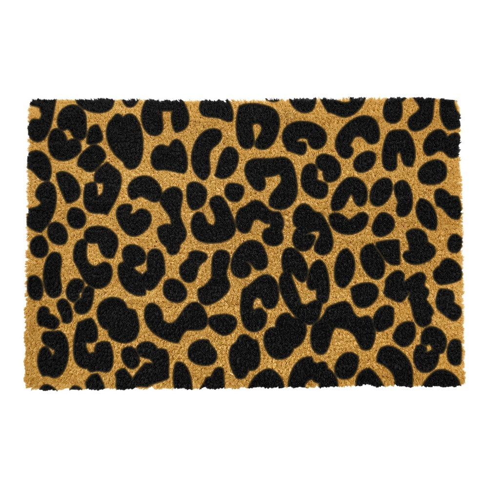 E-shop Čierna rohožka z prírodného kokosového vlákna Artsy Doormats Leopard, 40 x 60 cm