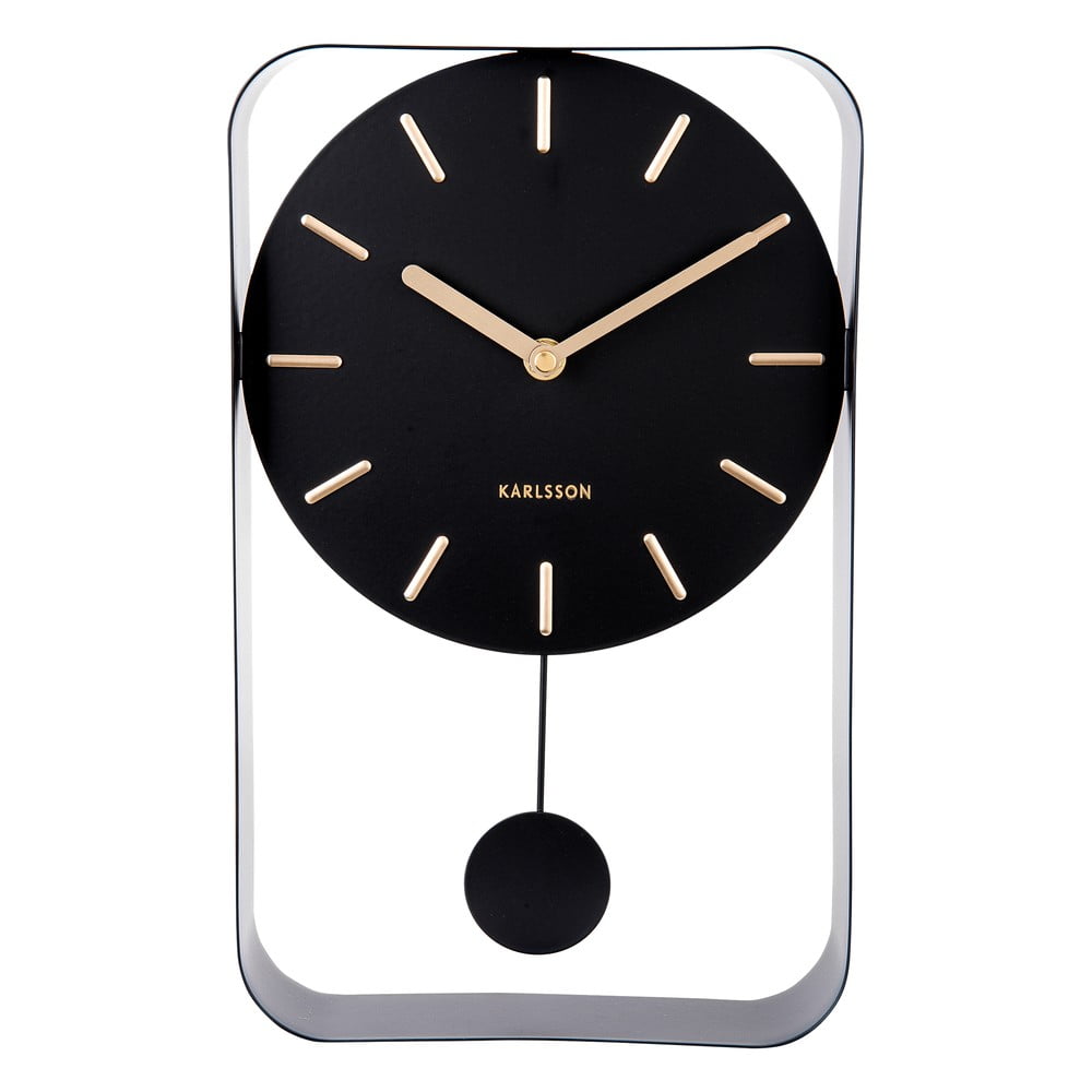 E-shop Čierne nástenné hodiny s kyvadlom Karlsson Charm, výška 32,5 cm