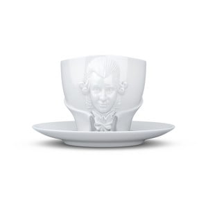 Sada bieleho porcelánového hrnčeka s tanierikom 58products Wolfgang Amadeus Mozart