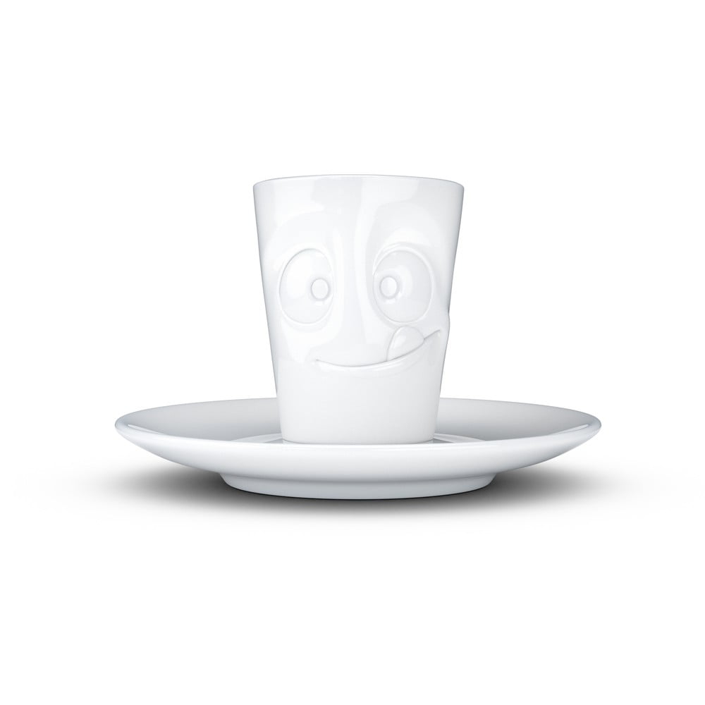 Obrázok Biely maškrtný porcelánový hrnček na espresso s tanierikom 58products