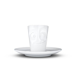 Biely maškrtný porcelánový hrnček na espresso s tanierikom 58products